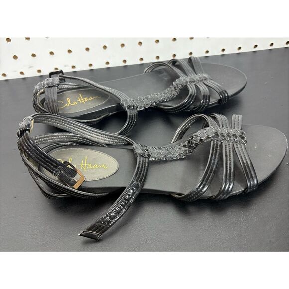 Cole Haan Black Ankle Strap Patent Leather Lightweight Flat Sandals Womens 10 - Picture 3 of 9